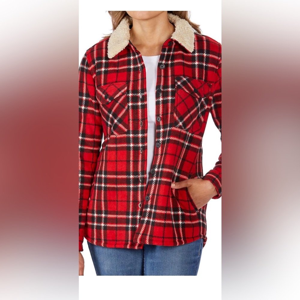 Soho Threads Red Sherpa Lined Flannel Shacket Xxl - image 2